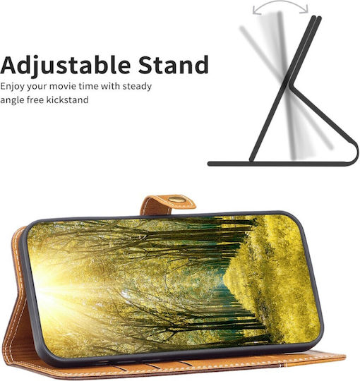 Binfen Double Stitching Lines Support Base Wallet Synthetic Leather Brown (Xiaomi 12T / 12T Pro)