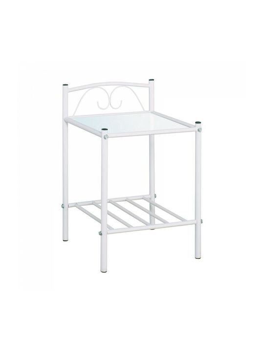 Rado Metallic Bedside Table with Glass Surface White 40x40x64cm