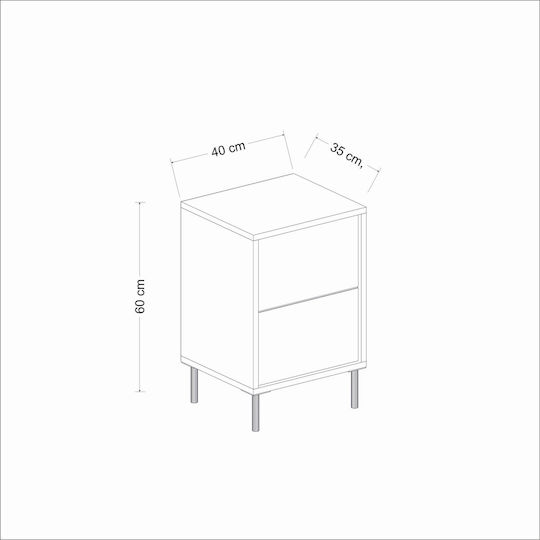 Imaj Wooden Bedside Table White 40x35x60cm