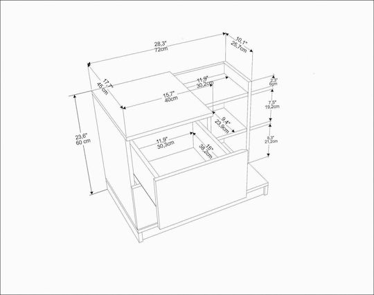 Bedside Table Rena Wooden Brown 72x45x60cm