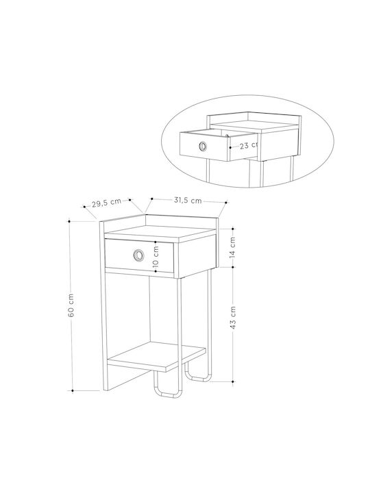 Sirius Bedside Table Left Wooden Brown 31.5x29.5x60cm
