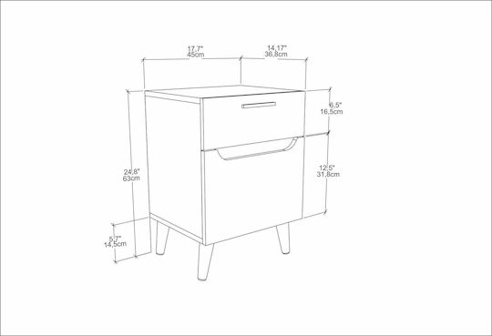Bedside Table Losso Wooden White 45x36.8x63cm