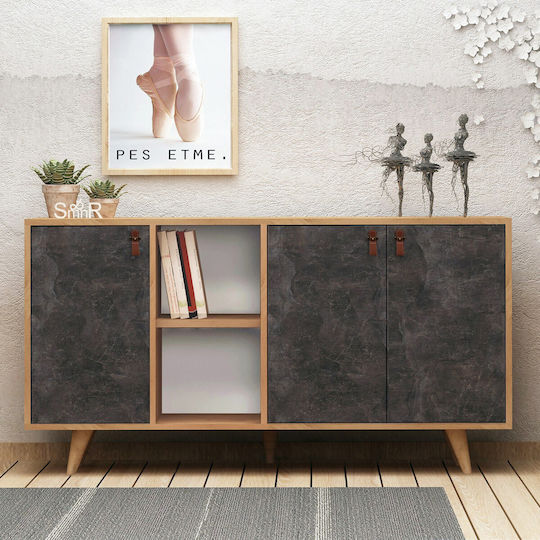 Μπουφές Planky Ξύλινος Oak-dark Grey 140x40x86cm