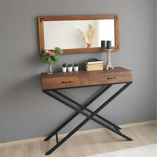 Aberto Design Wandspiegel mit Braun Hölzernes Rahmen 110x50cm 1Stück