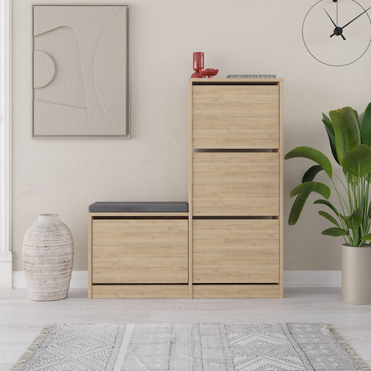 Dude Wooden Shoe Cabinet Beige with Tilting Shelves L105xW26xH118.5cm
