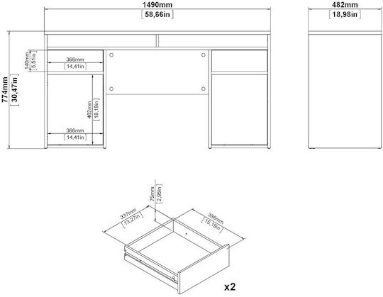 Desk Function Plus Wooden with Bookshelf Jackson Hickory 149x48x156.2cm