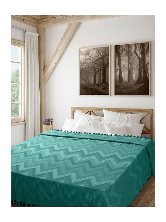Madi Golwe Pique Blanket Queen with Fringes 220x240cm Petrol Blue
