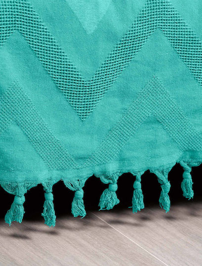 Madi Golwe Pique Blanket Queen with Fringes 220x240cm Petrol Blue