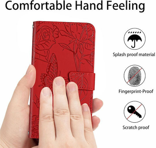 Skin Feel Butterfly Peony Wallet Synthetic Leather Red (Vivo V21 5G)