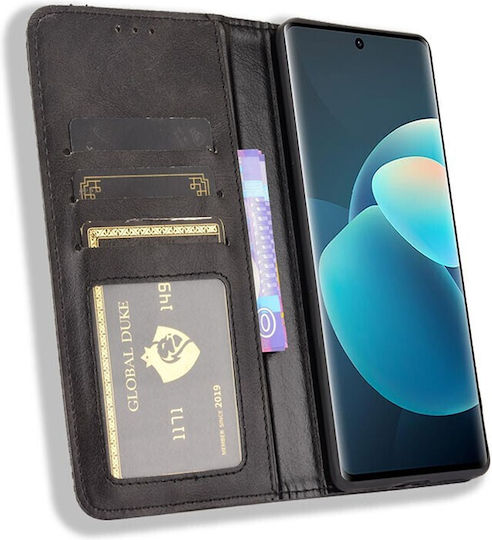 Magnetic Buckle Retro Crazy Horse Texture Book Synthetic Leather Black (Vivo X60 Pro 5G)