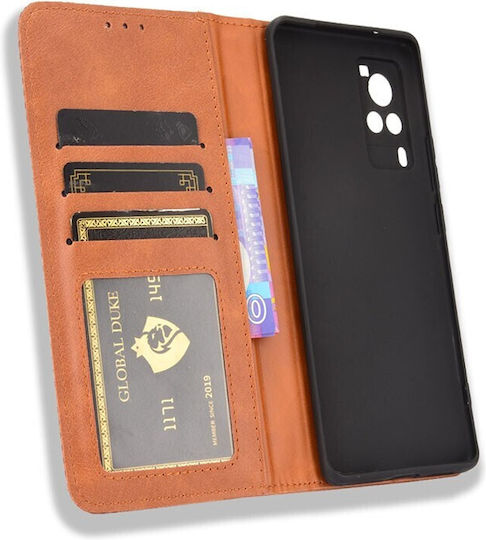 Magnetic Buckle Retro Crazy Horse Texture Book Synthetic Leather Brown (Vivo X60 Pro 5G)