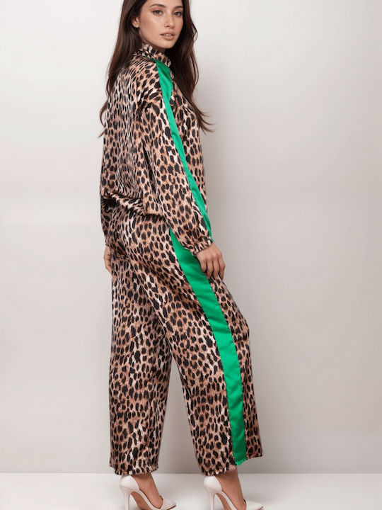 Damen Blau Set mit Hose Leopard