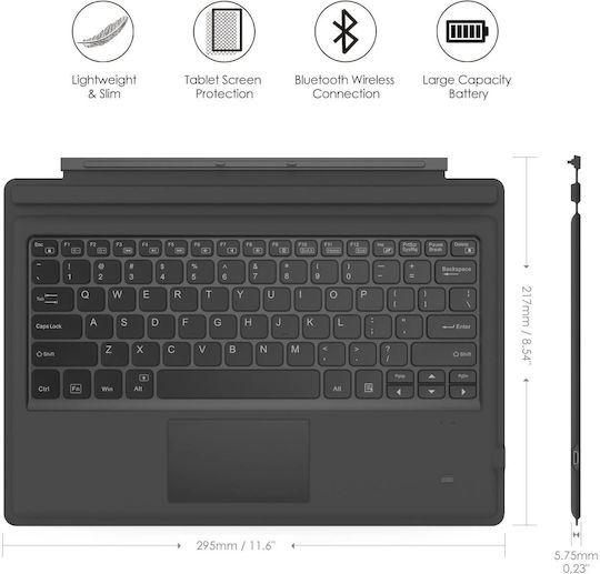 Surface Pro 7 Plus 7 6 Fără fir Bluetooth Tastatură cu touchpad pentru Tabletă Engleză Internațională Gri