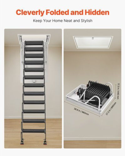 Vevor Steel Attic Ladder Ceiling-mounted Attic Stairs 10.5 11 Ft Ceilings
