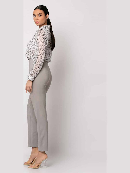Damen Hoch tailliert Stoff Hose Gray