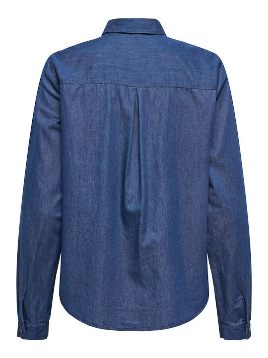 Women's Denim Long Sleeve Shirt Dark Blue Denim