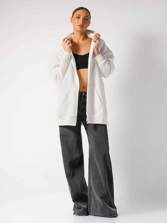 Lang Damen Sweatshirtjacke Ecru