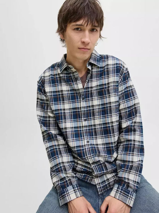 Long Sleeve Flannel Checked Blue Shirt