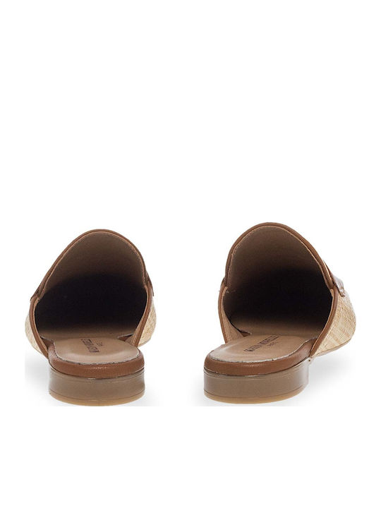 Leather Mules with Heel in Tabac Brown Color