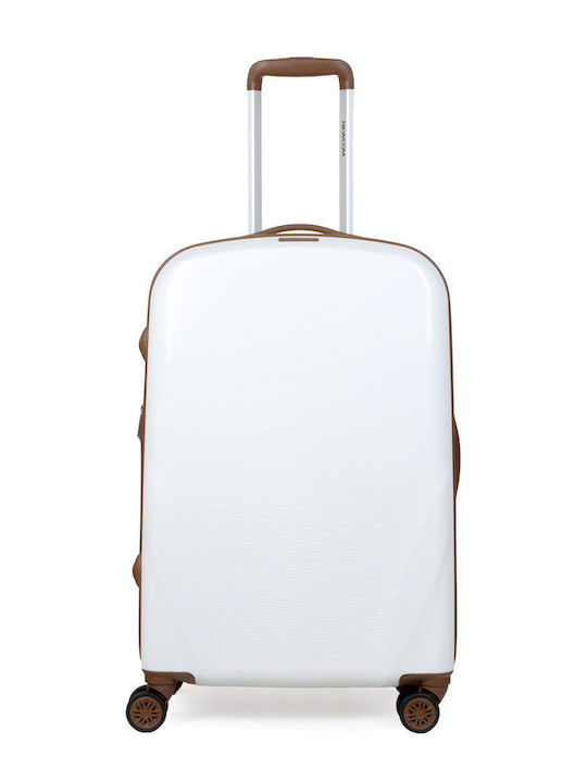 Newcom Large Hard White Suitcase with 4 Wheels Height 78cm