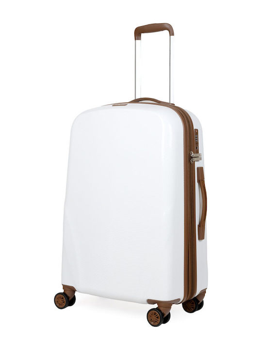 Newcom Large Hard White Suitcase with 4 Wheels Height 78cm