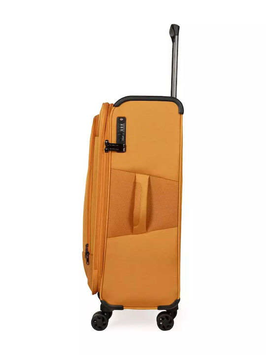 Newcom Large Fabric Orange Suitcase With 4 Wheels Height 71cm
