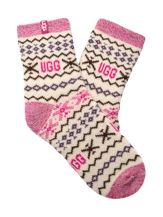 UGG Damen Gemusterte Socken Ecru- Brown- Pink 1Pack