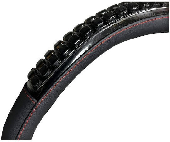 Husă Volan Auto cu Diametru 38cm Din Piele Negru cu Cusătură Neagră