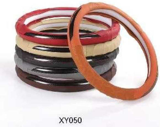 Car Steering Wheel Cover with Diameter 37-38cm Leather Brown with Brown Stitching