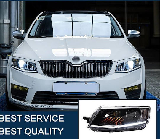 Μπροστινά Φανάρια Set Skoda Octavia Mk3 2014-2017 Drl Μαύρα Carner