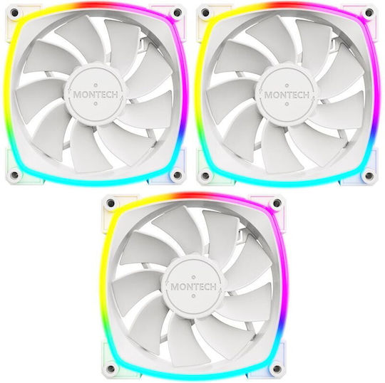 Montech Reverse Blade Case Fan 76.2mm (1600rpm / 59cfm) with ARGB Lighting and Connection 4-Pin PWM / 3-Pin Pack of 3 White
