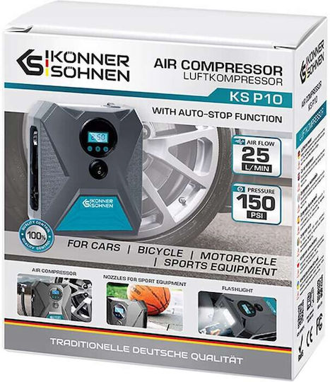 Könner & Söhnen Τρόμπα Αυτοκινήτου KS P10 150PSI με Καλώδιο Αναπτήρα 12V