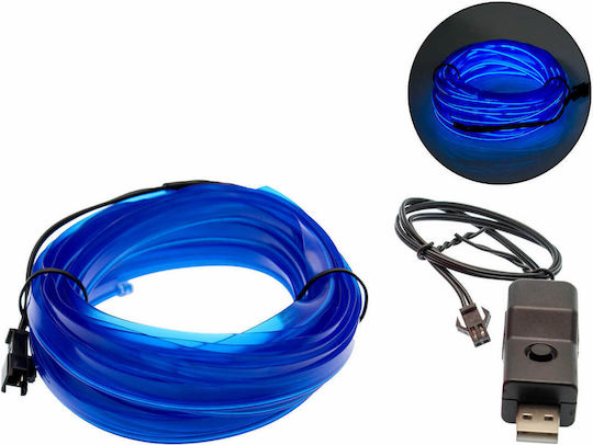 Led Εύκαμπτο Φωτιζόμενο Καλώδιο Neon 5m 12v Usb Μπλε Φωτισμό Εσωτερικό Αυτοκινήτου W14677