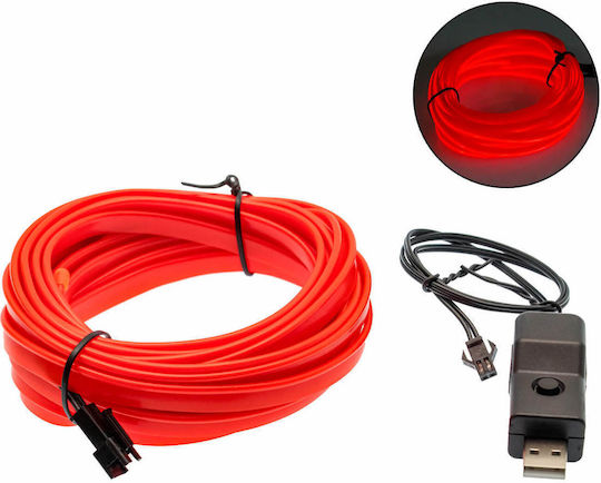 Led Εύκαμπτο Φωτιζόμενο Καλώδιο Neon 5m 12v Usb Κόκκινο Φωτισμό Εσωτερικό Αυτοκινήτου W14677
