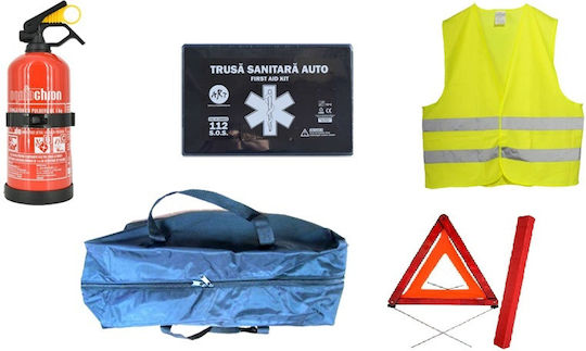 Set de Urgență Auto cu Farmacie, Extinctor, Triunghi de Siguranță și Vestă Reflectorizantă