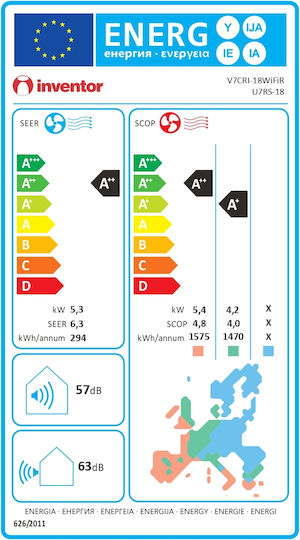 Inventor V7CRI-18WiFiR / U7RS-18 Επαγγελματικό Κλιματιστικό Inverter Κασέτα 19064 BTU με Ψυκτικό Υγρό R32