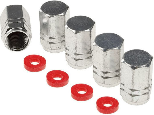 Capace Hexagonale din Aluminiu pentru Supape 5 Bucăți Argintii