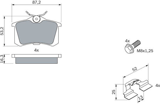 Bosch Σετ Τακάκια Πίσω 1τμχ για Audi A1 / A2 / A3 / A4 / A6 / A8 Citroen Berlingo / C2 / C3 / C4 / DS4 / Xsara Picasso
