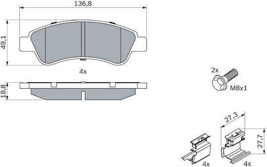 Bosch Brake Pad Front 2pcs for Citroen Berlingo / C2 / C3 / C4 / C4 Cactus / Xsara / Xsara Picasso Peugeot 1007 / 2008 / 206