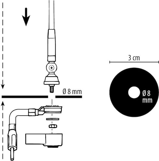 Phonocar KFZ-Antenne Dach Mit Gewinde in Schwarz Farbe