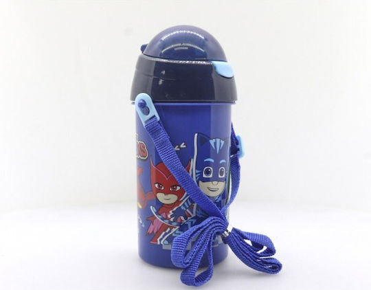 Diakakis Пластмасова Детска Бутилка За Вода PJ Masks със Сламка Светлосин 500ml