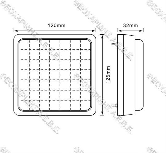 Red Trailer Stop-Tail Light 120x125mm LED Screwable Agroequip Agroequip