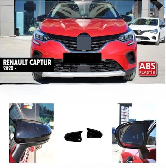 Set 2 Capace Oglindă Stil Batman Renault Captur 2020 Încoace Culoare Negru Pian Negru Lucios Instalare Ușoară Rezistent la UV Material Premium