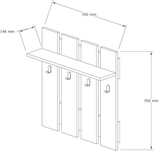 Asir Group Κρεμάστρα Τοίχου Ξύλινη 4 Θέσεων Καφέ 70x70cm