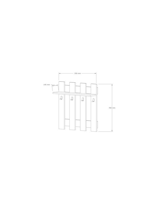Asir Group Wall Hanger Wooden 4 Hooks Brown 70x18x70cm