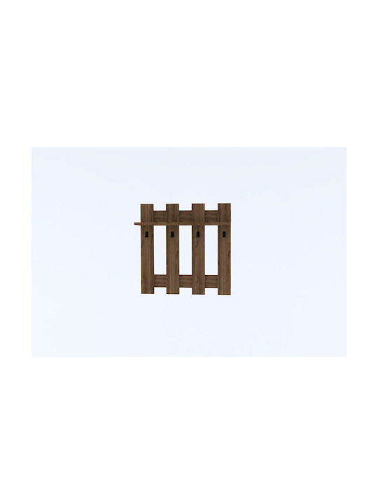 Asir Group Wall Hanger Wooden 4 Hooks Brown 70x18x70cm
