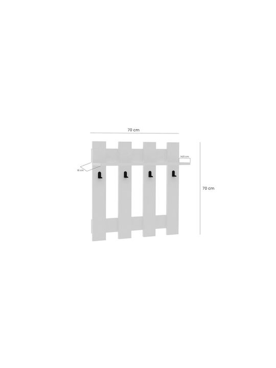 Asir Group Wall Hanger Wooden 4 Hooks White 70x18x70cm