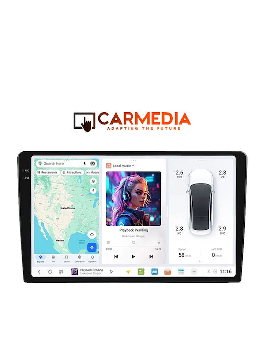 Carmedia Ηχοσύστημα Αυτοκινήτου 2DIN (Bluetooth/USB/AUX/WiFi/GPS/Apple-Carplay/Android-Auto) με Οθόνη Αφής 9.5"