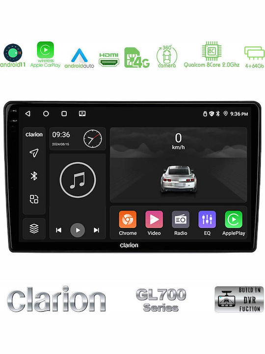 Clarion Auto-Audiosystem für Peugeot 508 2010-2018 (Bluetooth/USB/WiFi/GPS/Apple-Carplay/Android-Auto) mit Touchscreen 9"