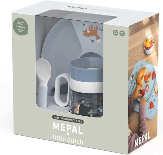 Little Dutch Feeding Set Mio Forest Friends made of Silicone Light Blue 3pcs